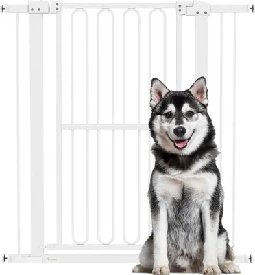 Produktbild von PawHut Türschutzgitter Hund, 76-104 cm Absperrgitter ohne Bohren, Treppengitter aus Stahl, Treppenschutzgitter, Schutzgitter, Sicherheitsgitter für Treppen, Tür, Flur, Weiß