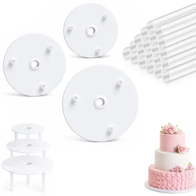 Kuchenständer, 3 Böden (9/12/16 cm) + 20 Stützen, PP, weiß