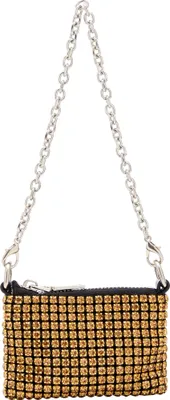 Produktbild von Damen Gold Mini-Handtasche Umhängetasche mit poliertem Metall-Kettenriemen, 8x11 cm