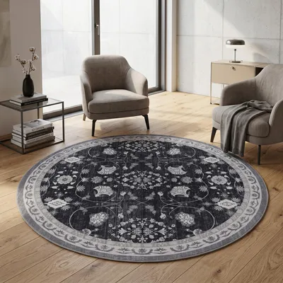 Produktbild von Carpetsale24 Waschbarer Teppich Vintage Rundteppich Wohnzimmer Esszimmer Orientalisches Design Pflegeleicht Grösse: 200 cm Rund