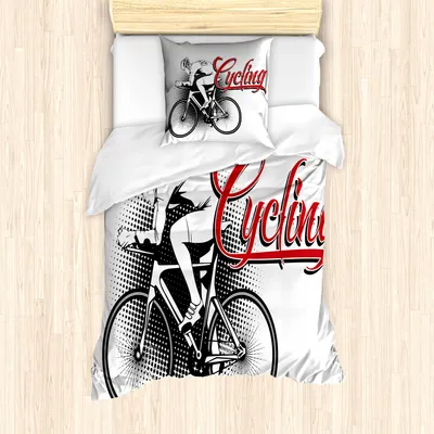Produktbild von ABAKUHAUS Sport Mantele, Radfahren Mann-Sport-Fahrrad, Milbensicher Allergiker geeignet mit Kissenbezügen, 135 cm x 200 cm - 80 x 80 cm, Schwarz Weiß Rot