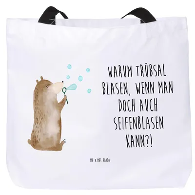 Produktbild von Mr. & Mrs. Panda Strandtasche Bär Seifenblasen - Weiß - Geschenk, Laptoptasche, Einkaufstasche, Lustig Sein Glücklich Traurig Happy, Teddy, Tote Bag, Tasche, Reisetasche