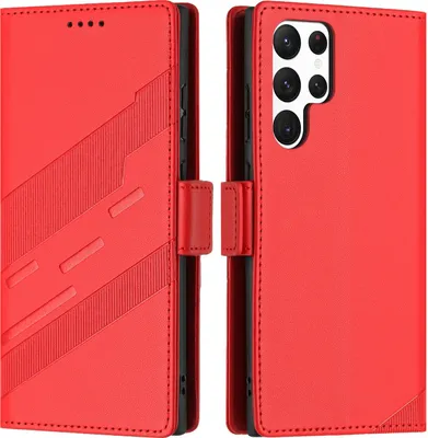 Obrázek produktu pro Pouzdro pro Samsung Galaxy S24 Ultra,Polyuretankožené peněženkové pouzdro s přihrádkou na karty a funkcí stojánku Rot