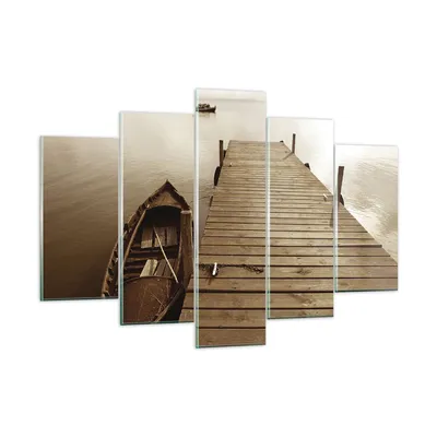 Produktbild von Bilder auf glas - 5 Teile - Brücke Boot Sepia - 150x100cm - Glasbilder - Wandbilder - Bilder - zum Aufhängen bereit - Wanddekoration aus Glas - Glas Bilder - Wandbild auf Glas - GEA150x100-4135