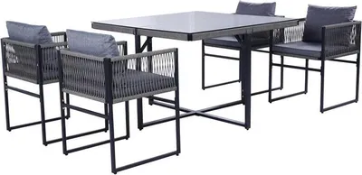 Produktbild von Gartenset Sitzgruppe Gartenmöbel Set Cube Essgruppe Rope Outdoor Möbel Grau