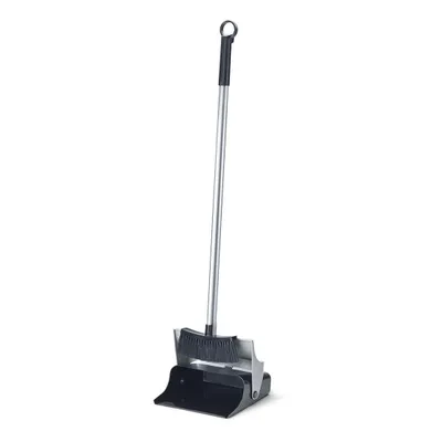 A broom and dustpan set on a white background.