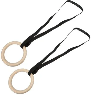 Obrázok produktu pre Gymnastické kruhy na domáce použitie – nastaviteľné kruhy – cvičenie pre celé telo – drevené kruhy – stabilné a bezpečné – prírodné drevo