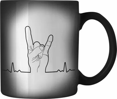 Produktbild von Trendation - Heavy Metal Geschenk Männer Lustig Farbwechsel Zauber-Tasse Herzschlag Rock Death Metal Geschenkidee Musik (Schwarz)