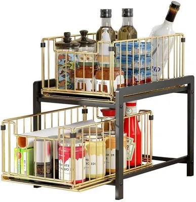 Produktbild von Unyqoos ® stilvolles und praktisches Küchengestell mit doppelten Schleppkörben für effiziente Lagerung