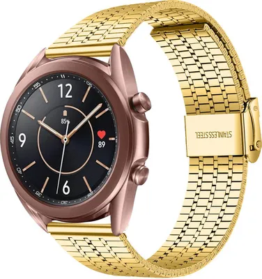 Produktbild von Strap-it Edelstahlarmband - Kompatibel mit Samsung Galaxy Watch 3 Armband 41mm Ersatzarmband Edelstahl - Verstellbarer Verschluss - Hochwertiges Material - für Smartwatch 20mm Armband Gold