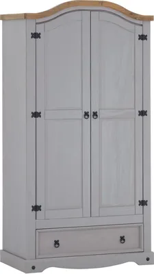 Produktbild von Kleiderschrank RAMON Garderobenschrank Mexiko Möbel Kiefer massiv,grau/gebeizt,gewachst, 2 Türen und 1 Schublade
