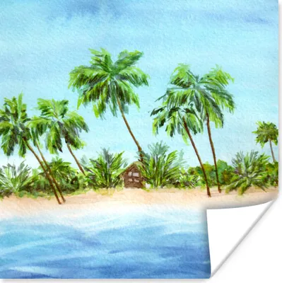 Produktbild von MuchoWow® Poster Palme - Strand - Hütte 50x50 cm - Wohnzimmerdekoration