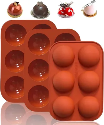 Produktbild von 3 Stück Bonbon- und Schokoladenformen mit 6 runden Vertiefungen à 5 cm, halbkugelförmige Backformen für Schokolade, Kuchen, Gelee, Mousse-Desserts und Süßigkeiten
