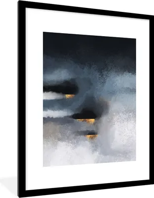 Produktbild von MuchoWow® Gerahmtes Poster Wolken - Gold - Abstrakt 60x80 cm - Poster mit Schwarzem Bilderrahmen Wandposter Rahmen Foto Bilder - Wohnzimmer - Dekorationen - Prämie