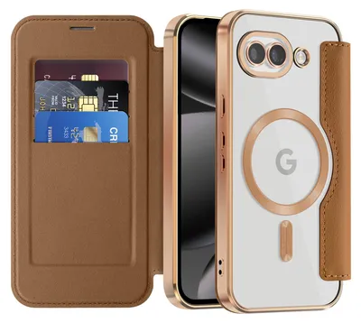 Produktbild von Klapphülle für Google Pixel 10A Kompatibel mit Magsafe, Klar Überzug Kartenhalter Ledertasche mit Kameraschutz Braun