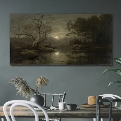 Produktbild von Coloray Bild aus Leinwand 120x60 Leinwand Dekoration - Mond Bäume Natur Fluss