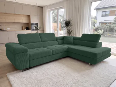 Produktbild von AX LIVING Konak Cord-Schlafsofa R Flaschengrün 276 cm, Bettkasten, Kopfstützen