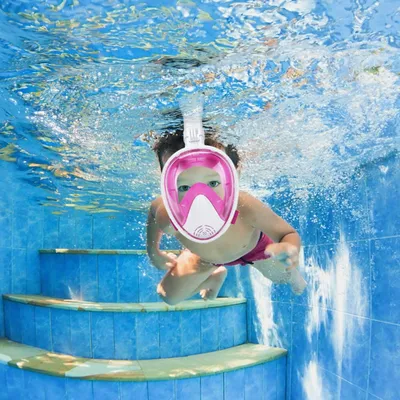 Immagine prodotto di Maschera subacquea migliorata con visuale a 180 gradi - Maschera a pieno facciale con supporto staccabile per action camera - Respirazione facile - Maschera snorkeling per bambini