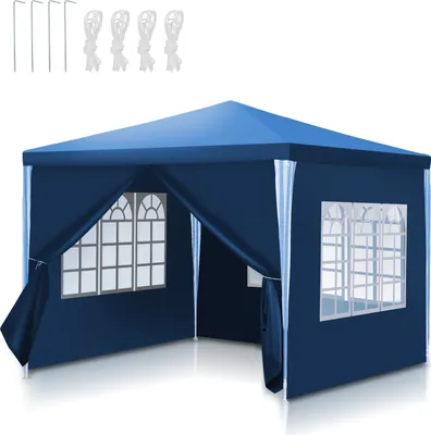 Produktbild von Izrielar Pavillon Partyzelt mit Seitenwänden, Reißverschlusstür & Fenstern, wetterfest, 3x3m Blau