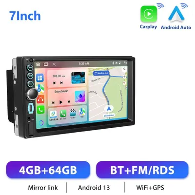 Produktbild von Android Autoradio - Doppel-DIN - 17,8 cm Touchscreen - Kabelloses CarPlay & Android Auto - 4 GB RAM + 64 GB ROM - GPS Navigation - 4G LTE WLAN WiFi Bluetooth - 1024×600