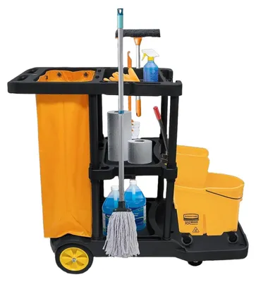 Reinigungswagen, 3 Ebenen, 65 L Wäschesack, 113x56x93 cm, schwarz-gelb