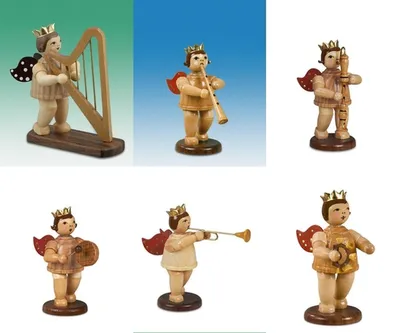 Produktbild von Holzfiguren Engelmusikanten 6-teilig mit Krone Höhe 6,5cm NEU