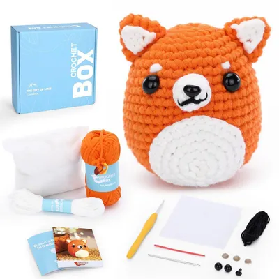 Produktbild von Häkelset für Anfänger Shiba Inu mit Video-Tutorial und weichem Garn