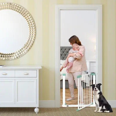 Image de Porte barrière de sécurité bébé 80-132cm barrière d'escalier en métal sans perçage 80-130 x 2 x 76 cm blanc