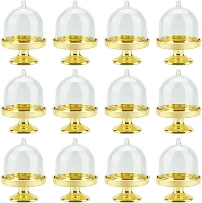 12 Mini-Tortenständer aus Acryl, gold, für Partys