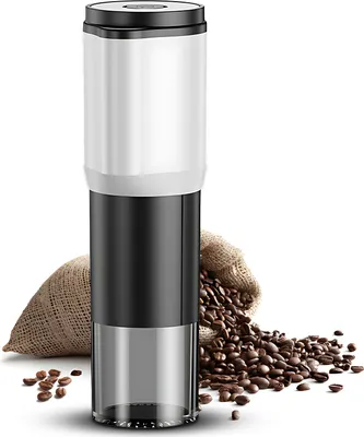 Zdjęcie produktu dla Elektryczny młynek do kawy, 5-stopniowa regulacja, z trybem czasowym i automatycznym wyłączaniem, grawitacyjny młynek do espresso, przenośny bezprzewodowy młynek do kawy z wyjmowanym ceramicznym rdzeniem, przezroczysty pojemnik, ładowanie USB