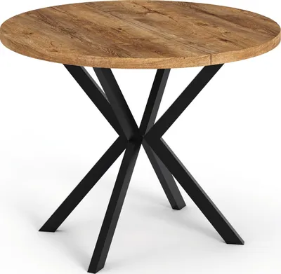 Produktbild von Runder Ausziehbarer Esstisch - Loft Style Tisch mit Metallbeinen - 120 bis 200 cm - Industrieller Tisch für Wohnzimmer - Spacesaver - Lefkas Eiche - 120 cm
