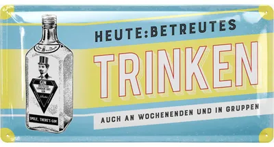 Produktbild von Retro Blechschild Bar BETREUTES TRINKEN - Blechschilder Sprüche lustig - Gin Schild Bar Deko als Geschenk für Partyraum - vintage Metallschild