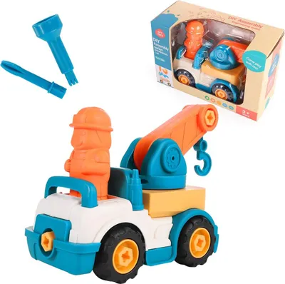 Image de ele ELEOPTION camion de chantier jouet, engins de construction voitures jouet benne, camion de ciment, grue jouet cadeau pour enfants de 3 ans et plus (grue + minifigures)