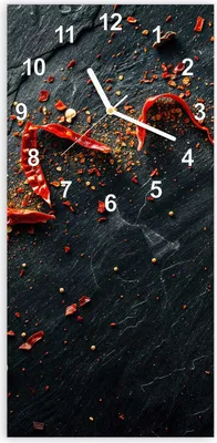 Produktbild von Wanduhr aus Glas mit Motiv Chili Auf Schiefer- 30 x 60 cm - inkl. Aufhängesystem