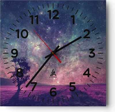 Produktbild von Wanduhr - Quadrat - Glasuhr - Kosmos Baum Wiese - 30x30cm - Schleichendes Uhrwerk - Lautlos - zum Aufhängen bereit - Dekoration Modern - Wanddekoration aus Glas - C4AC30x30-4225