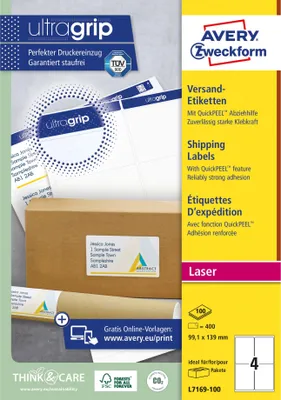Image de Avery - Étiquette L7169-100 99,1 x 139 mm 400 étiquettes | 5 pièces