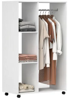 Produktbild von Kleiderschrank auf Rollen. mobile Garderobe. Garderobenschrank. Rollbarer Kleiderst?nder. 80 x 40 x 128 cm. Wei?