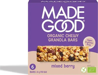 BATONIKI GRANOLA CRUNCHY Z CZERWONYMI OWOCAMI BEZGLUTENOWE BIO (6 x 24 g) 144 g - MADEGOOD