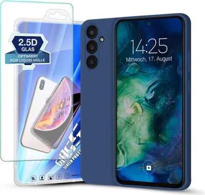 Produktbild von Hülle für Samsung Galaxy A54 5G mit 9H Displayglas Displayschutz Plus Case Cover Bumper Silikon Softgrip Schutzhülle Farbe: Blau