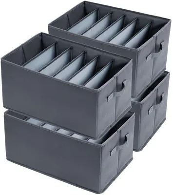 Produktbild von 4er Set Kleiderbox mit 6 Fächern, Abstand 7 cm, Ladestation, falbarer PP-Holz, stabiler Boden mit Griff, Kleiderschrank für Kleidung, Hosen, Pullover, 43 x 30 x 25 cm