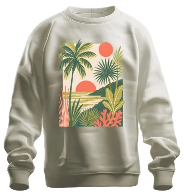 Productafbeelding van Palmbomen, tropisch strand, zonsondergang, vakantie, zomer, eiland, sweater, trui, natuur