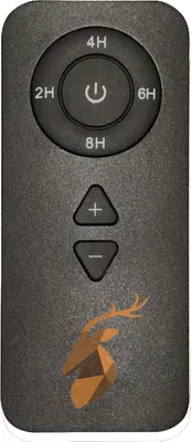 A remote control for LED candles with timer and power buttons, and a deer logo.
