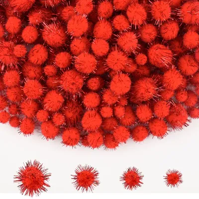 Produktbild von Glitzer-Pompons - 1000 Stück in 4 Größen - Zum Basteln und Dekorieren - Bunt und Rot mit Aufbewahrungstasche