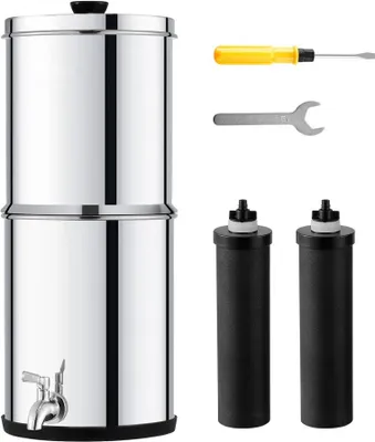 Zdjęcie produktu dla Grawitacyjny system filtracji wody - kubełkowy filtr wody 8,5L - 2 filtry - srebrny - uzdatnianie wody pitnej - do domu