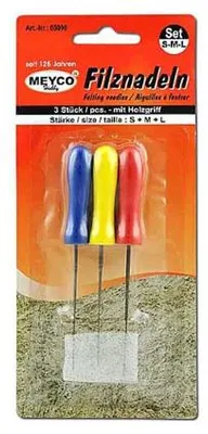 Image de Meyco Set de 3 aiguilles à feutrer avec manche en bois multicolore, 3 tailles assorties