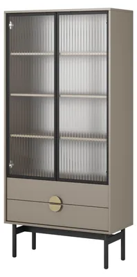Produktbild von Selsey Stoon II - Vitrine mit 3 Regalböden und 2 Schubladen, Steingrau, 175 cm
