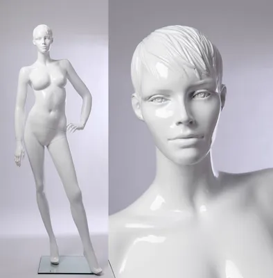 Produktbild von CS13-B Schöne abstrakte weiß glänzend lackierte Schaufensterpuppe weiblich. Mit Gesicht und Haare