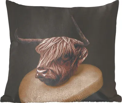 Produktbild von MuchoWow® Zierkissen Sofakissen Wohnzimmer Dekokissen 40x40 cm Schottisches Hochlandrind - Kleidung - Kunst - Foto Kissen - Schlafzimmer Dekoration