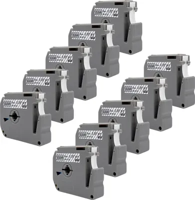 Produktbild von DULA Etikettenband - Kompatibel mit Brother P-Touch M-K121 - 10 Stück - Schwarz auf transparent - 9mm x 8m