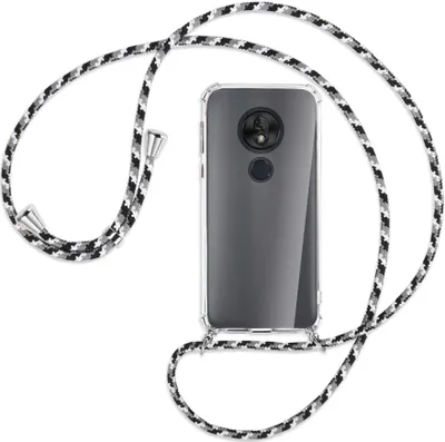 Produktbild von Handykette Backcover-Schutzhülle mit Band (Metall silberfarben) für Motorola Moto G7 Play - schwarz/grau/weiß